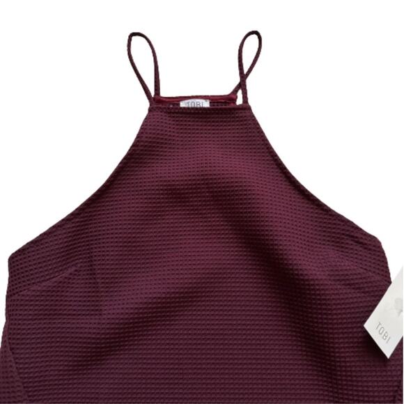 TOBI Dress Corlette Wine Waffle Weave Halter Racerback Pockets Shift Medium NEW - Picture 8 of 13